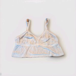 Aerie Bralette Cropped Tank Womens XL Beige Lace Crochet Festival Boho